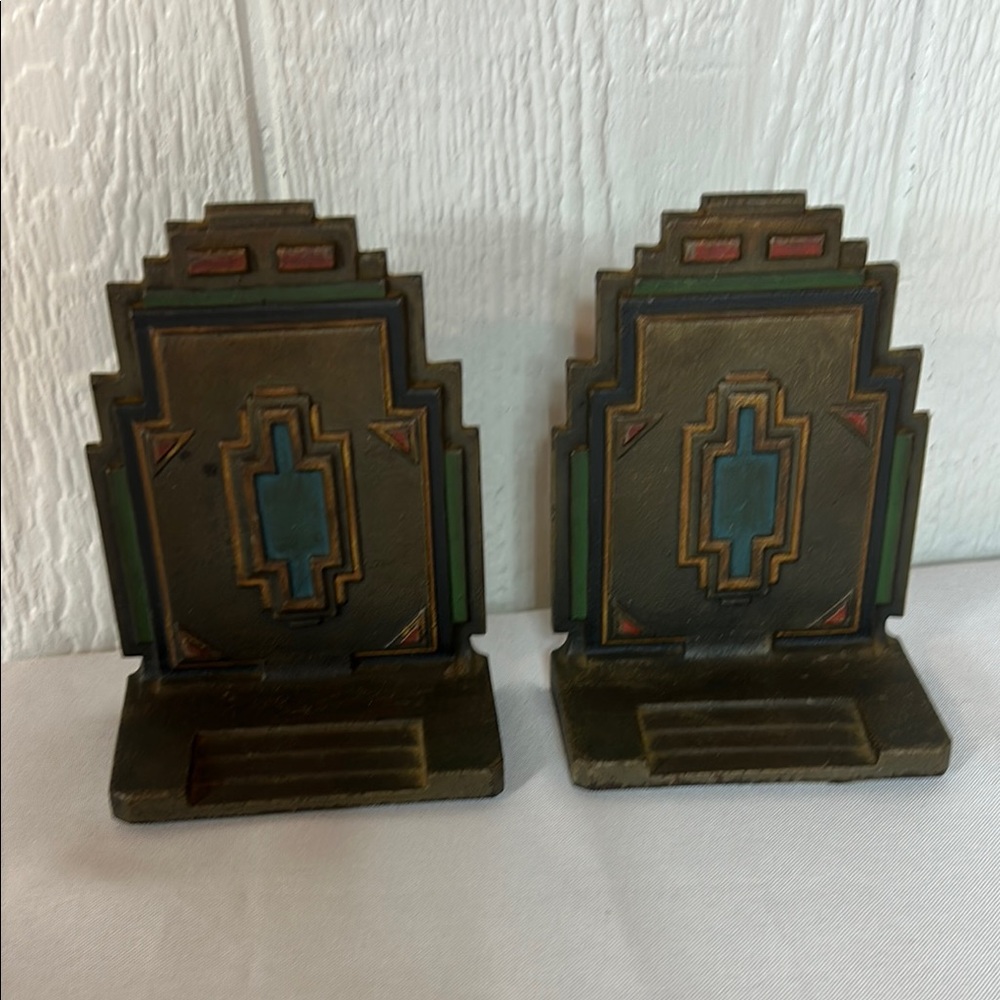Bradley Hubbard Celtic Cross Cast Iron Art Deco Style Bookends Vintage Antique